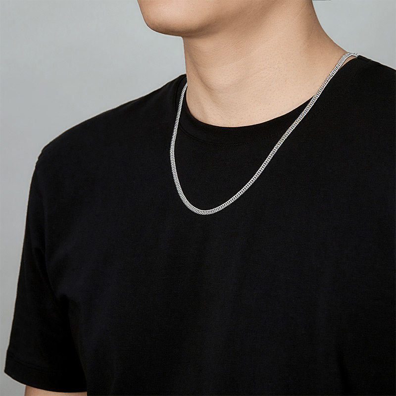 周六福白金男款粗链条感素链老板链 周六福颈饰