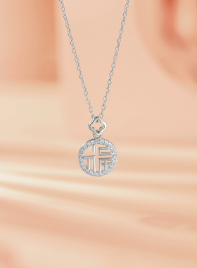 周六福福牌项链S925银吊坠女国潮锁骨链跨年礼物送女友