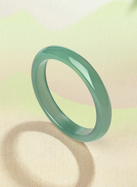 周六福油青深青玉髓手镯宽条新中式国风圣诞礼物送女友