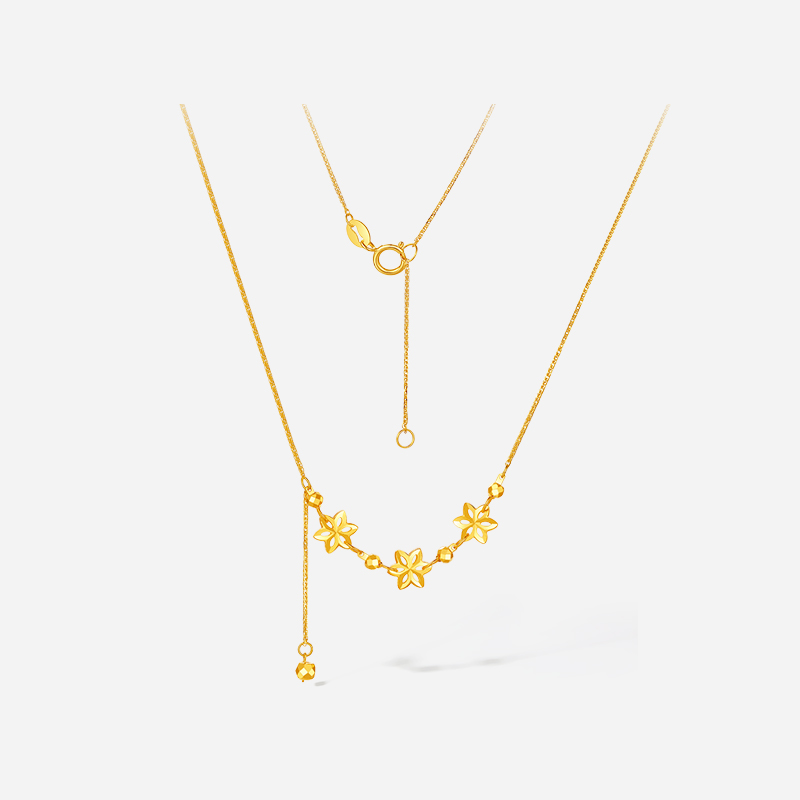 周六福黄18K金项链女金珠链坠AU750多彩金时尚圣诞礼物送女友