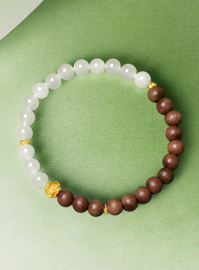 周六福珠宝黄金金镶玉手链和田青玉六字真言手串手饰节日礼物