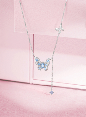 周六福项链女蝴蝶结链坠S925银时尚百搭高级感小众送女友跨年礼物