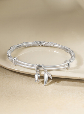 周六福繁花似锦手镯女S999银实心镯子优雅气质送女友节日礼物