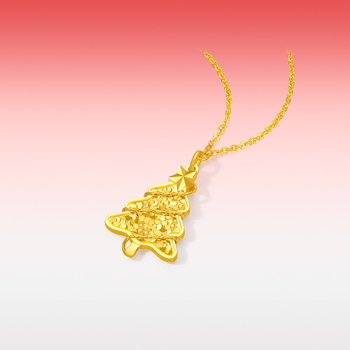 周六福黄金足金计价爆闪圣诞树链坠女款项链新年节新品新年礼物 - 图3