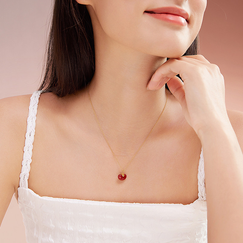 周六福珠宝爱心相思豆足金挂件挂坠 周六福颈饰