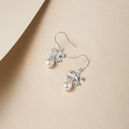 Элегантные серьги из жемчуга с бантиком, серебро 925 пробы, подарок на день рождения