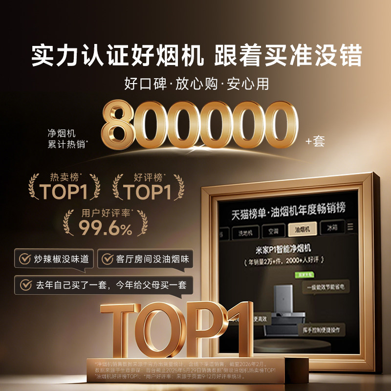 小米官旗米家净烟机P1抽油烟机燃气灶套装家用厨房大吸力侧吸式