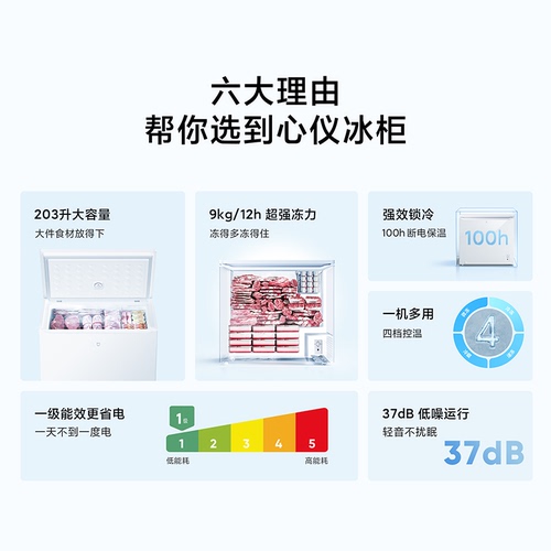 小米203L冰柜家用商用冷柜小型单温低霜全冷冻冷藏两用米家小冰箱