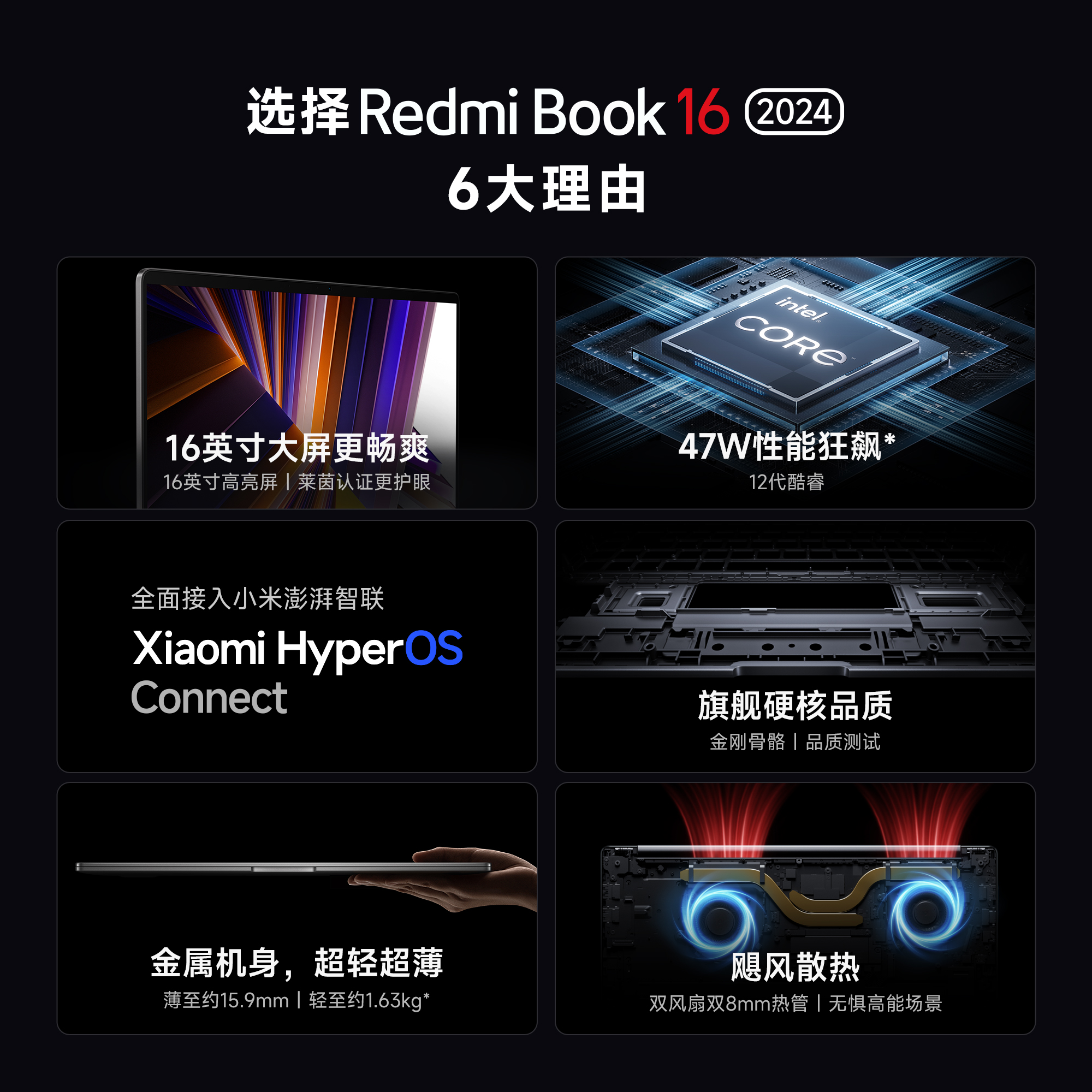 小米Redmi Book 16 2024英特尔酷睿标压笔记本办公商务学生网课红米电脑-图0