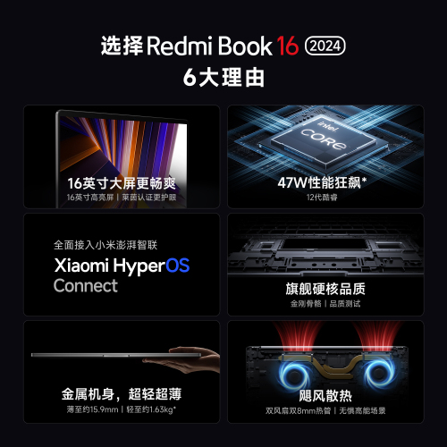 小米RedmiBook162024英特尔酷睿标压笔记本办公商务学生网课红米电脑