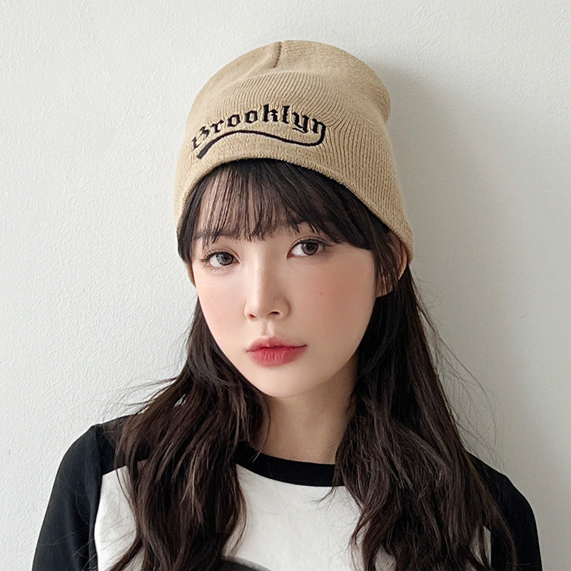 毛线帽韩国代购Brooklyn beanie 字母针织帽子明星款男女冬季早春 - 图0