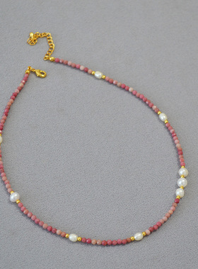 粉色蔷薇珍珠项链6400