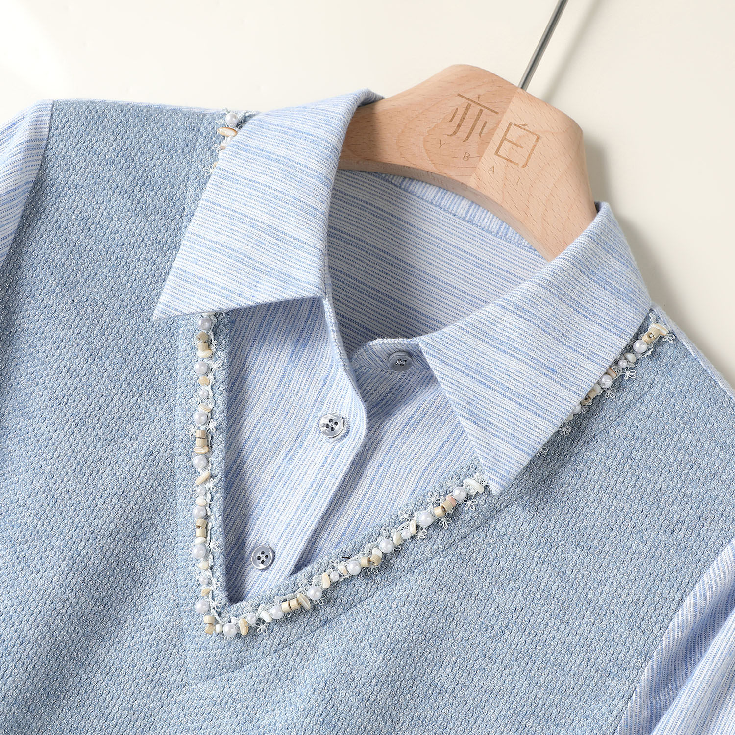 YBAI/亦白 25秋季新款时尚百搭领口花边条纹拼接假两件卫衣上衣女,淘宝优惠券,粉丝福利购,淘宝优惠卷