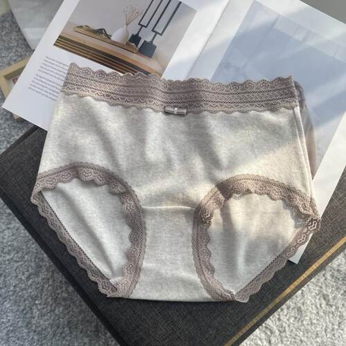 2025新款女士纯棉三角裤包臀加长底裆蕾丝边内裤透气大码抗菌裤头 - 图0