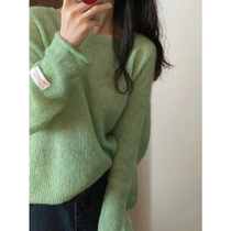 Gentle wind green sweater womens fall 2023 new design senses slim and thin air-permeable soft glutinous sleeves head-knitted cardigan