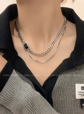 双层叠戴钛钢项链女款高级