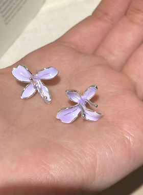 温柔香紫鸢尾小花耳钉清冷温柔