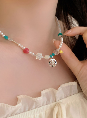 多巴胺彩珠花朵项链女2026新款
