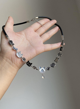 辣妹风黑色小猫爱心项链女配饰