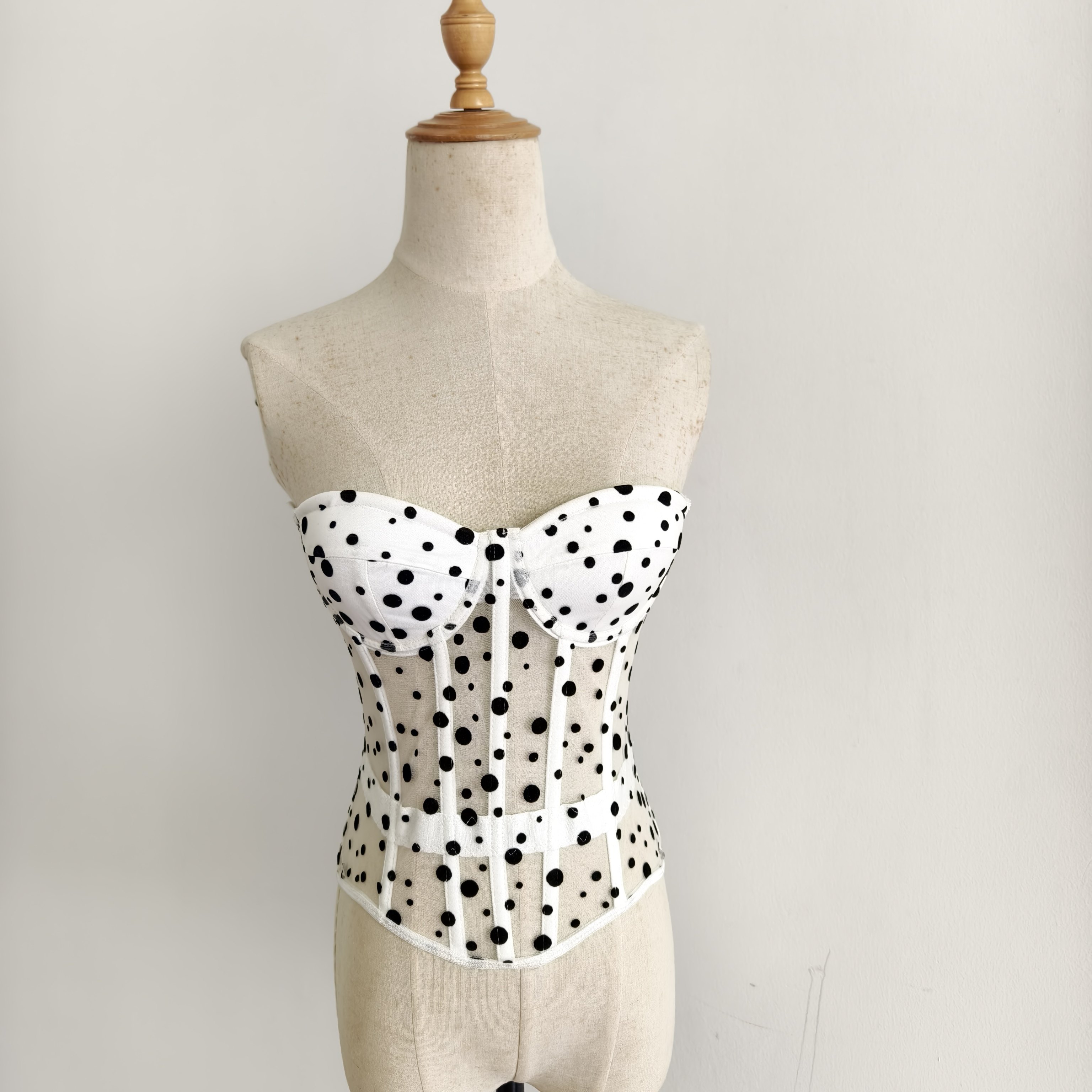 欧美风跨境外贸辣妹女装春夏波点粉色纯欲鱼骨塑腰裹胸背心 - 图3