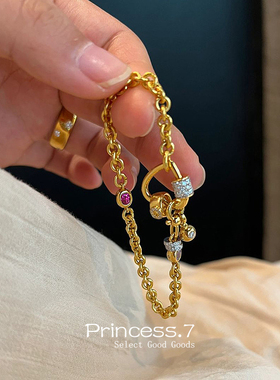 路路通中古ins风爱心手链女时尚diy精致镶钻2024新款红宝石手饰品