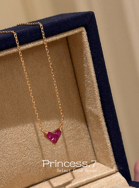 s925银玫红色小爱心项链