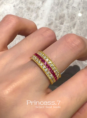 安卡拉红彩色镶钻戒指女小众设计轻奢百搭气质高级感通勤精致指环