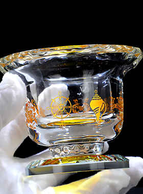 供水杯供佛杯水晶玻璃碗八吉祥描金透明玻璃供水杯佛堂家用供佛碗