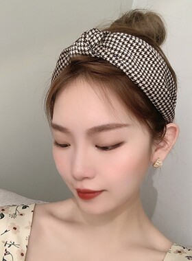 千鸟格洗脸发箍简约打结