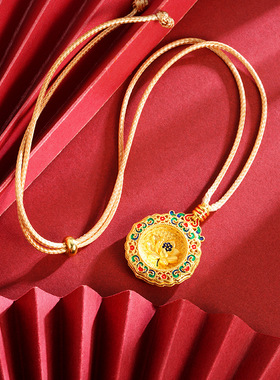 新中式古法花丝沙金荷花珐琅彩挂坠项链国风镀金烧蓝祥云莲花吊坠