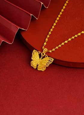 古法沙金蝴蝶吊坠项链女时尚高级感唯美百搭精致锁骨链女饰品