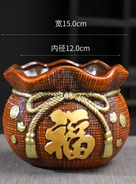 新年中式福字陶土圆形发财花盆