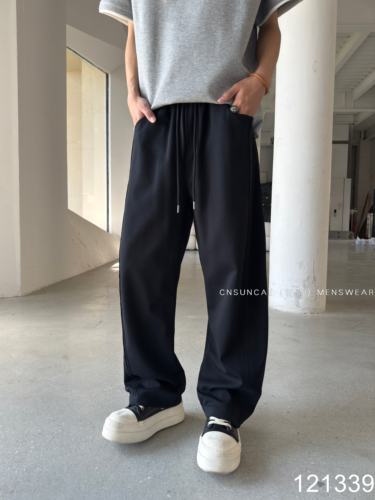 乾尚夏季新款男士休闲裤时尚潮流百搭宽松直筒裤薄料设计感长裤子 - 图0