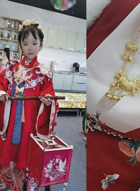 银镀金长命百岁汉服配饰满月吊坠