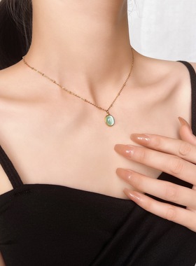 星辰法式复古猫眼石主播吊坠项链