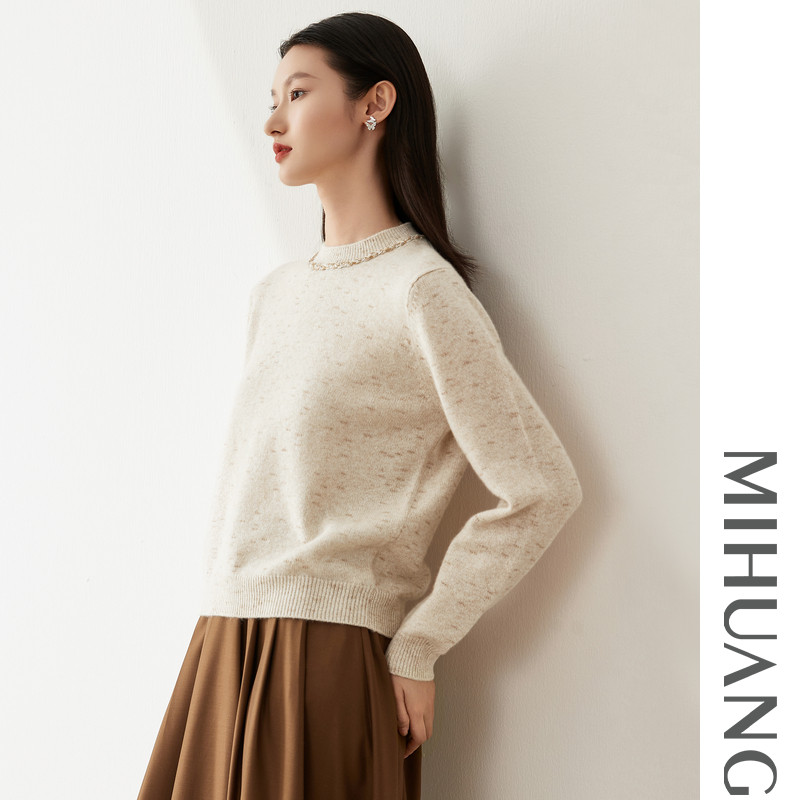 米皇2025秋冬新款圆领套头羊绒衫女韩版休闲厚款纯羊绒针织毛衣,淘宝优惠券,粉丝福利购,淘宝优惠卷