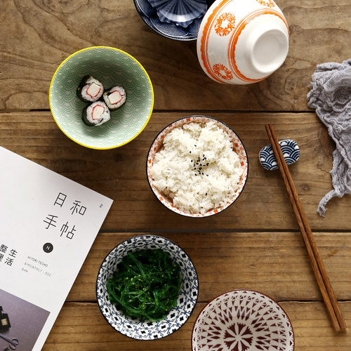 米饭碗简约陶瓷餐具4.5寸螺纹防烫家用创意个性汤碗饭碗盛粥小碗 - 图1