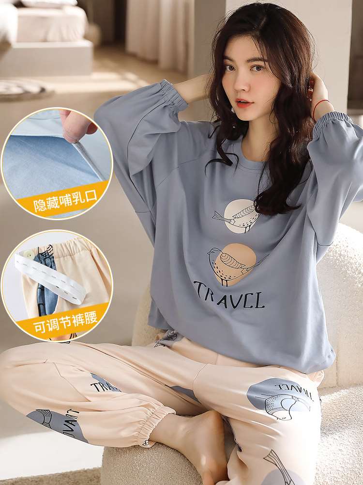 月子服秋季纯棉产后冬季孕妇睡衣女春秋款家居服秋冬款哺乳套装 - 图3