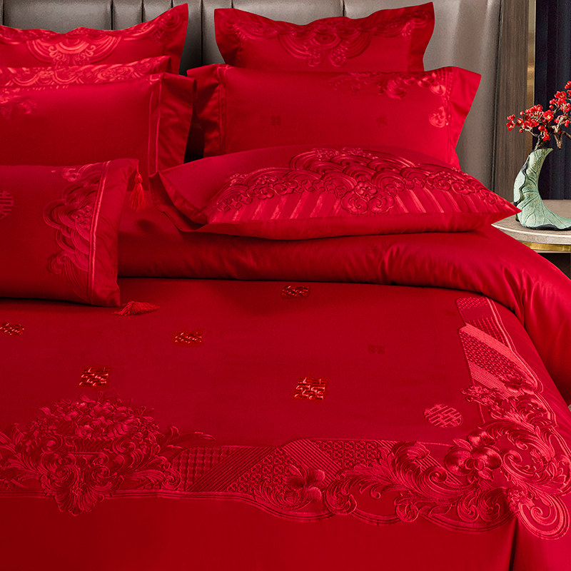 140s支全棉婚庆四件套大红色喜被子结婚六十件套刺绣婚房床上用品,淘宝优惠券,粉丝福利购,淘宝优惠卷