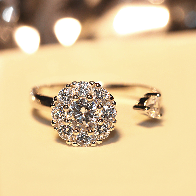 S925纯银抖音旋转戒指女网红时尚个性开口钻戒时来运转简约食指潮 - 图0