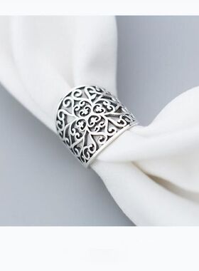 宽版复古镂空花卉开口可调指环