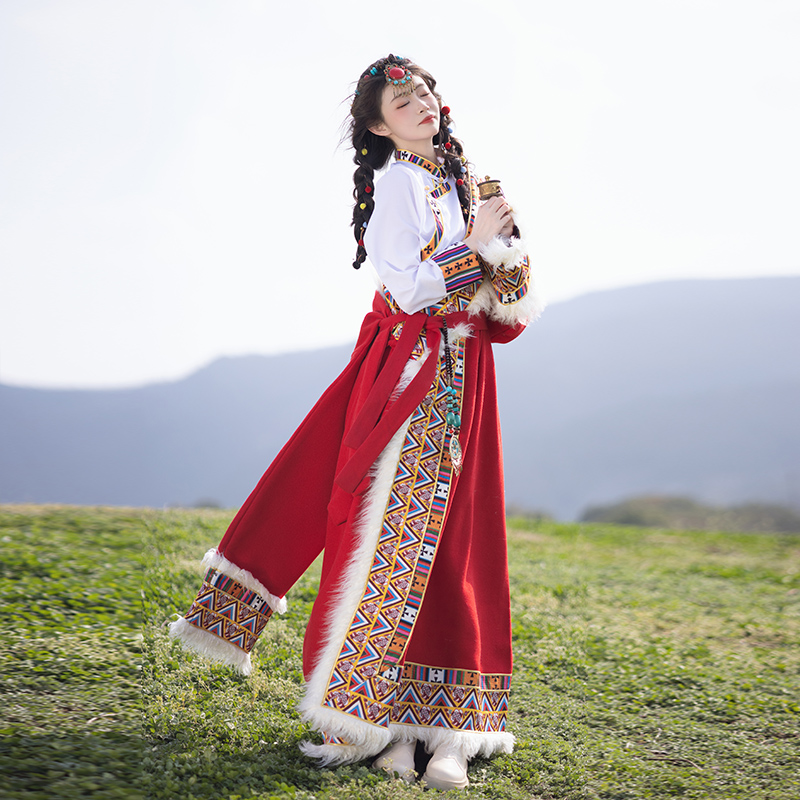 藏袍舞蹈服藏式演出服少数民族风写真西藏旅游景点藏族长袍服装女