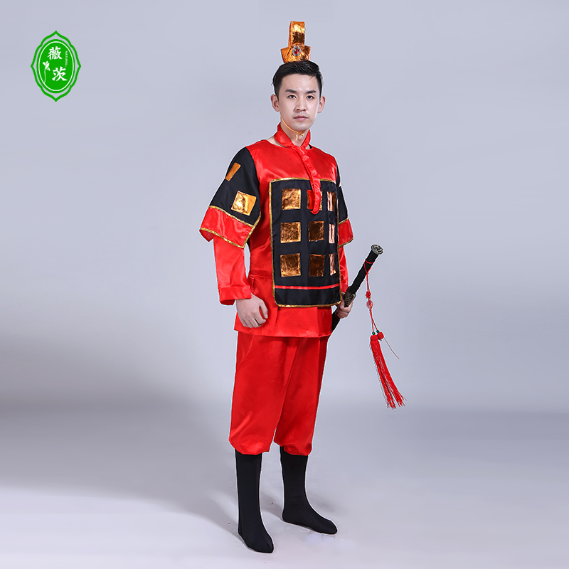 古代士兵男成人古装盔甲披风战袍儿童戏曲舞台演出表演将军汉服装_虎窝淘