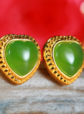 和田玉碧玉苹果绿心心相印耳钉耳环吊坠玉坠项链手串送女友礼物