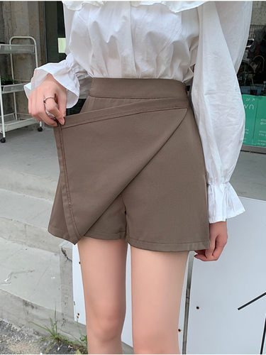 裤裙西装半身裙女短裙a字裙大码设计感黑色咖色显瘦遮肚口袋裙裤 - 图1