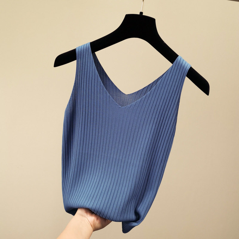 夏季新款v领无袖冰丝针织小吊带 康仕卡背心吊带