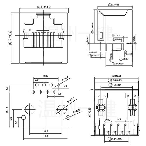RJ45 5224-8P8C-全包网络插座 立式直插RJ45 180度水晶头座网线口 - 图2