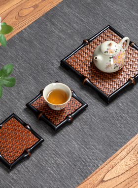 竹弄堂筇竹席面编织杯垫壶托茶盘