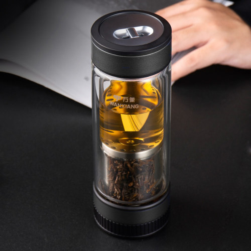 万象玻璃杯双层隔热带过滤网高档男办公杯女便携茶水分离泡茶水杯 - 图1