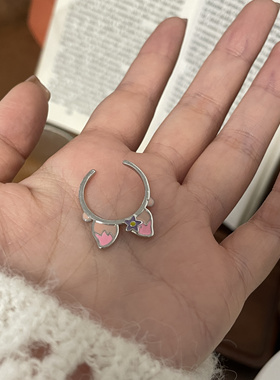 乔治姐姐/兔耳朵粉色戒指女小众设计感高级食指戒开口可调节指环